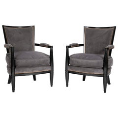 Pair of Ebonized Open Armchairs French Directoire in the Manner of Andre Arbus