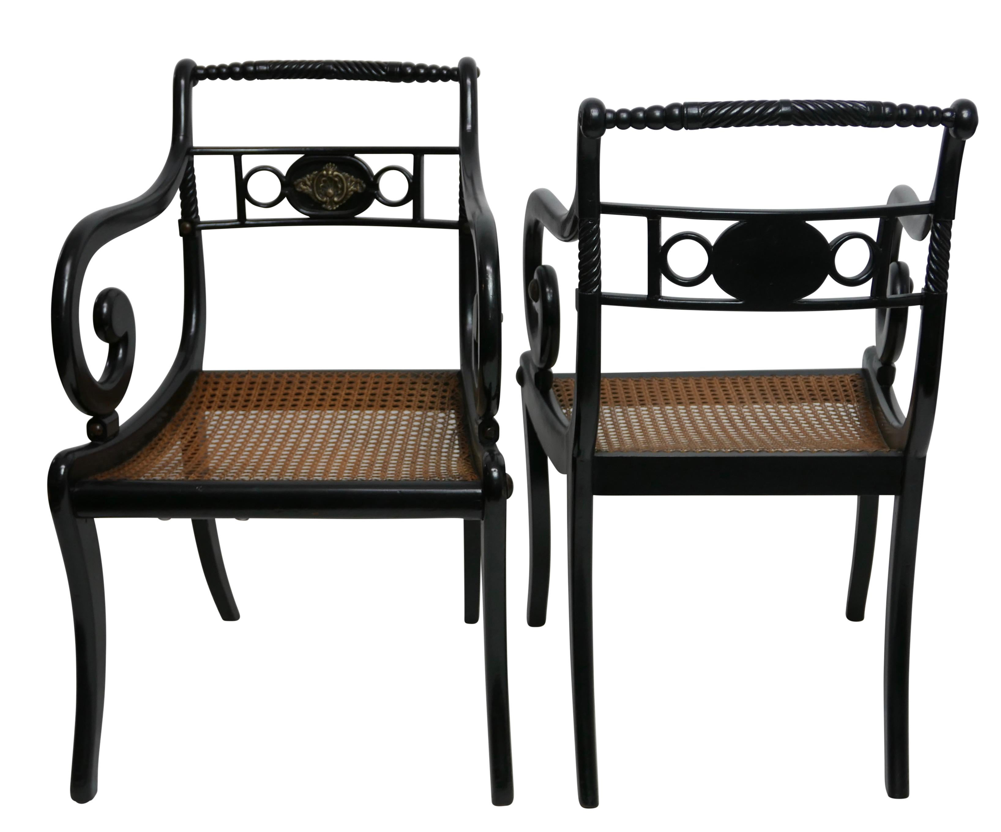 Pair of Ebonized Regency Armchairs, English, circa 1830 4