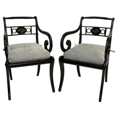 Pair of Ebonized Regency Armchairs, English, circa 1830