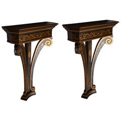 Pair of Ebonized Regency Style Wall Brackets with Gilt Decoration