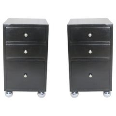 Pair of Ebonized Rosewood and Chrome Mid-Century Modern Side or End Tables