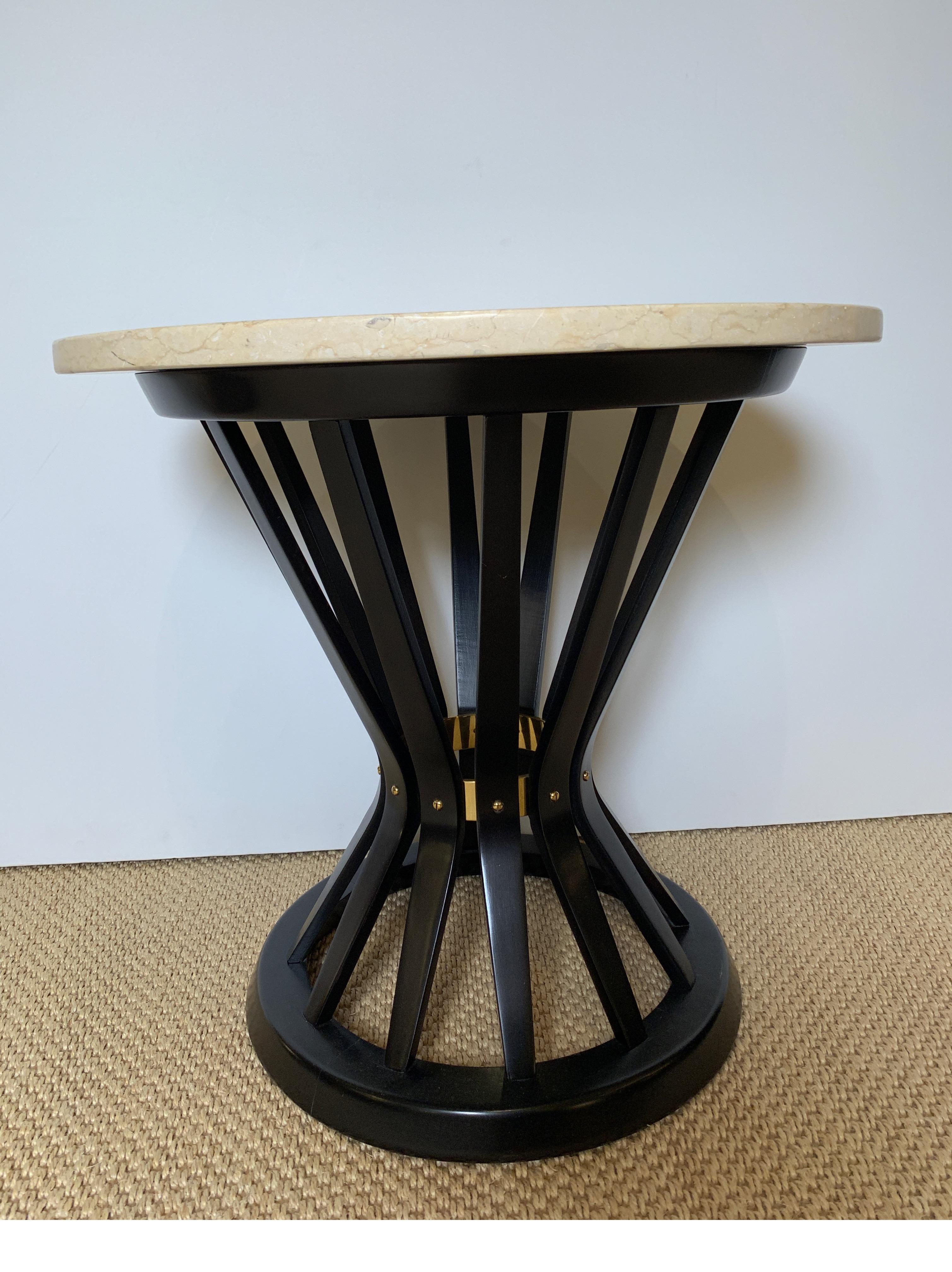 American Pair of Ebonized Side Tables with Travertine Tops by Edward Wormley for Dunbar