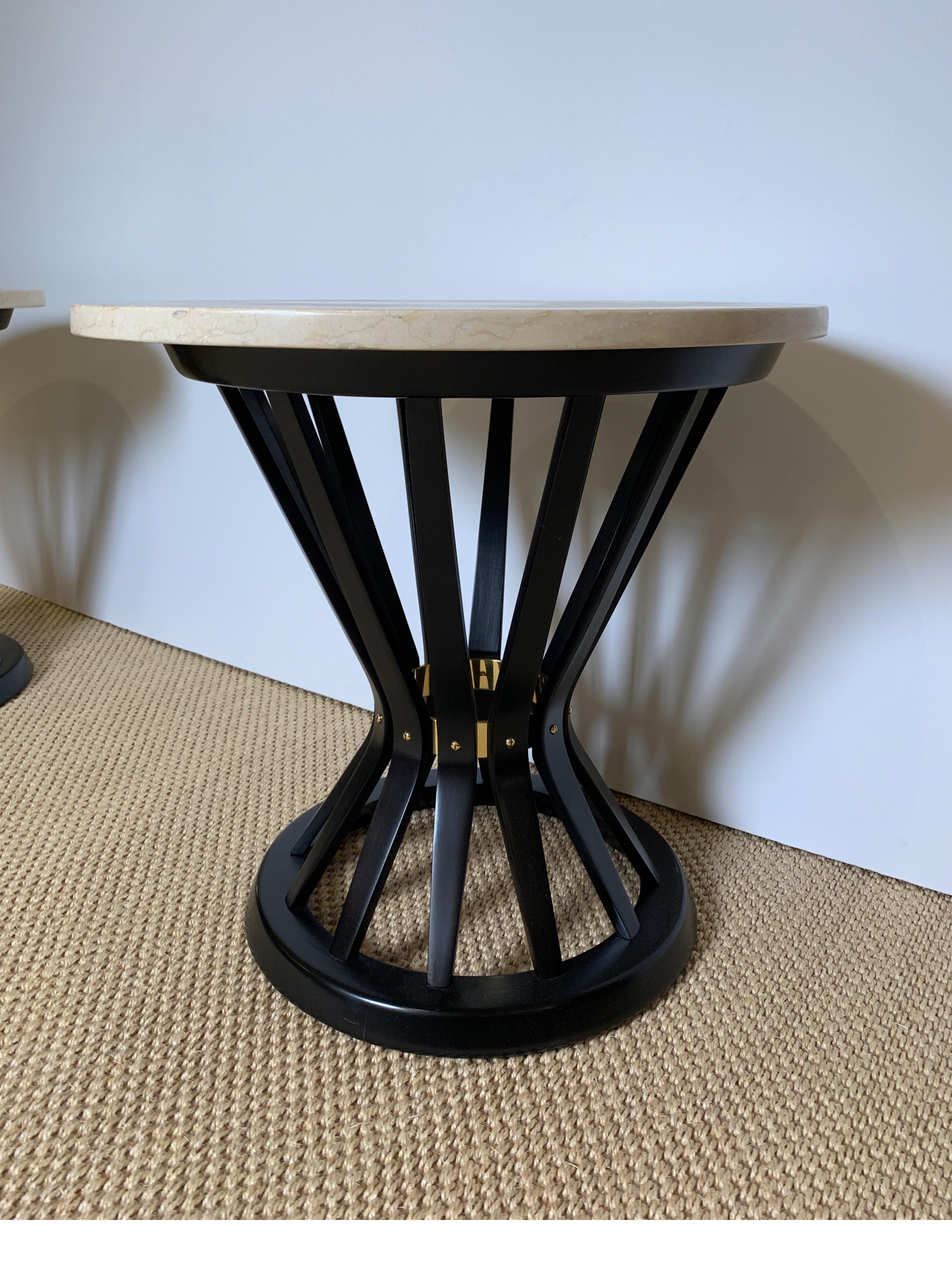 Pair of Ebonized Side Tables with Travertine Tops by Edward Wormley for Dunbar 1