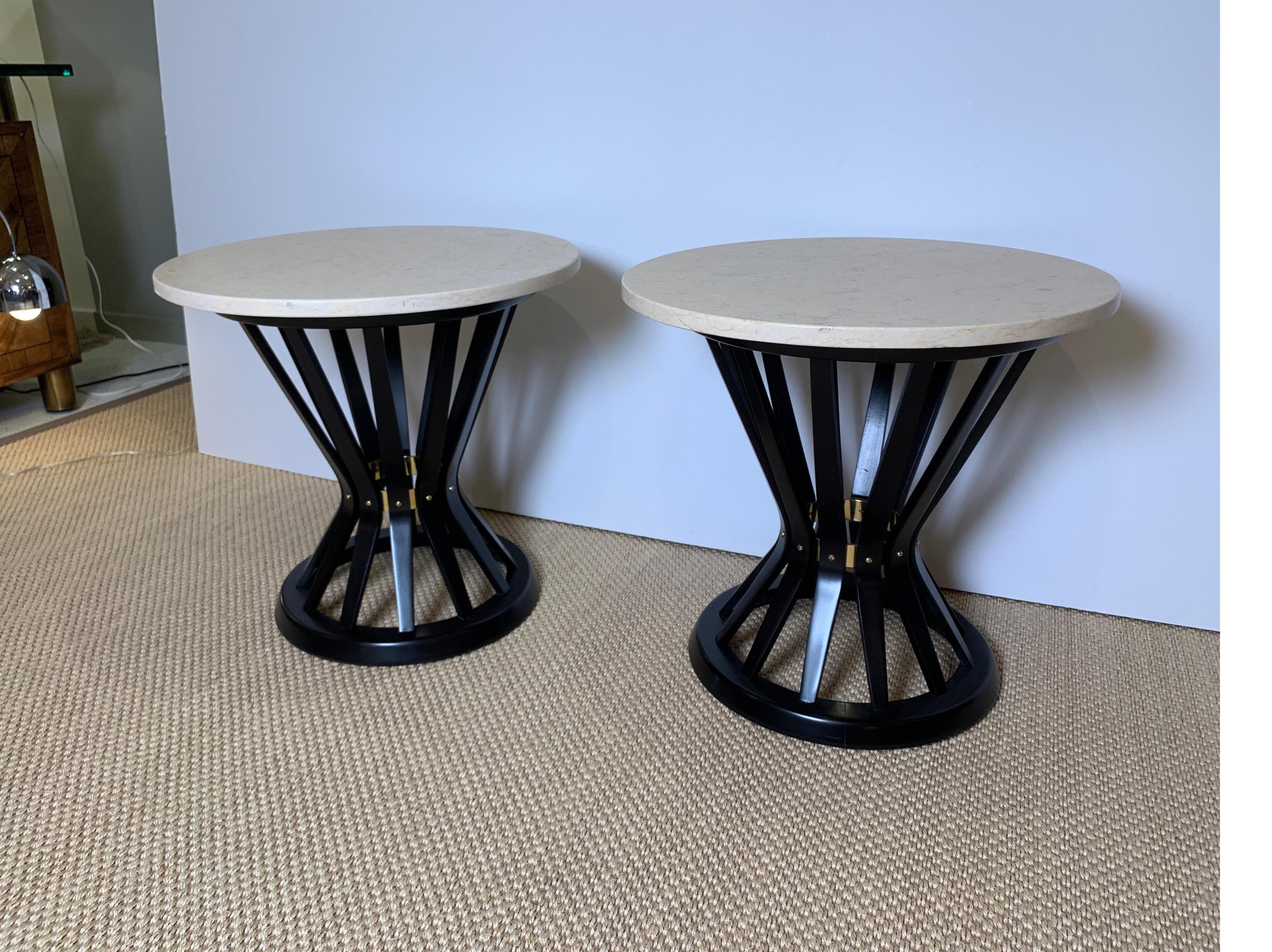 Pair of Ebonized Side Tables with Travertine Tops by Edward Wormley for Dunbar 2