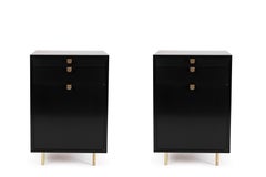 Pair of Ebonized and Solid Brass Night Stands