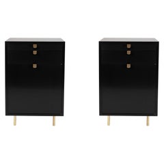 Pair of Ebonized and Solid Brass Night Stands