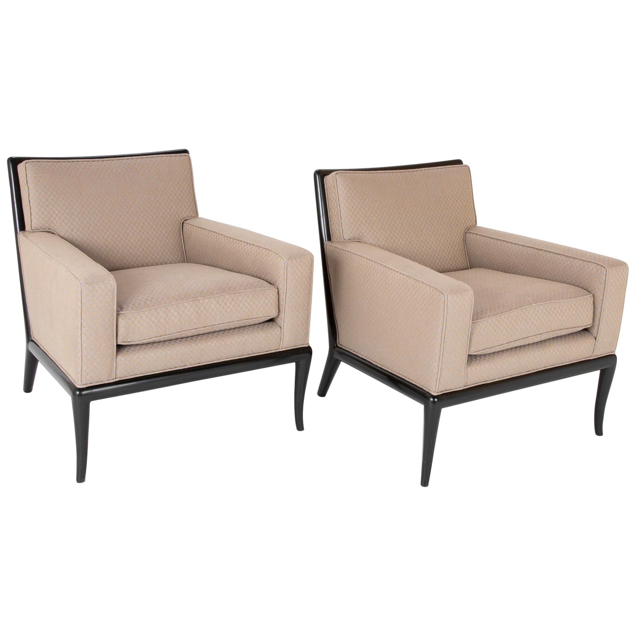 Pair of Ebonized T.H. Robsjohn Gibbings Armchairs with Flared Front Legs