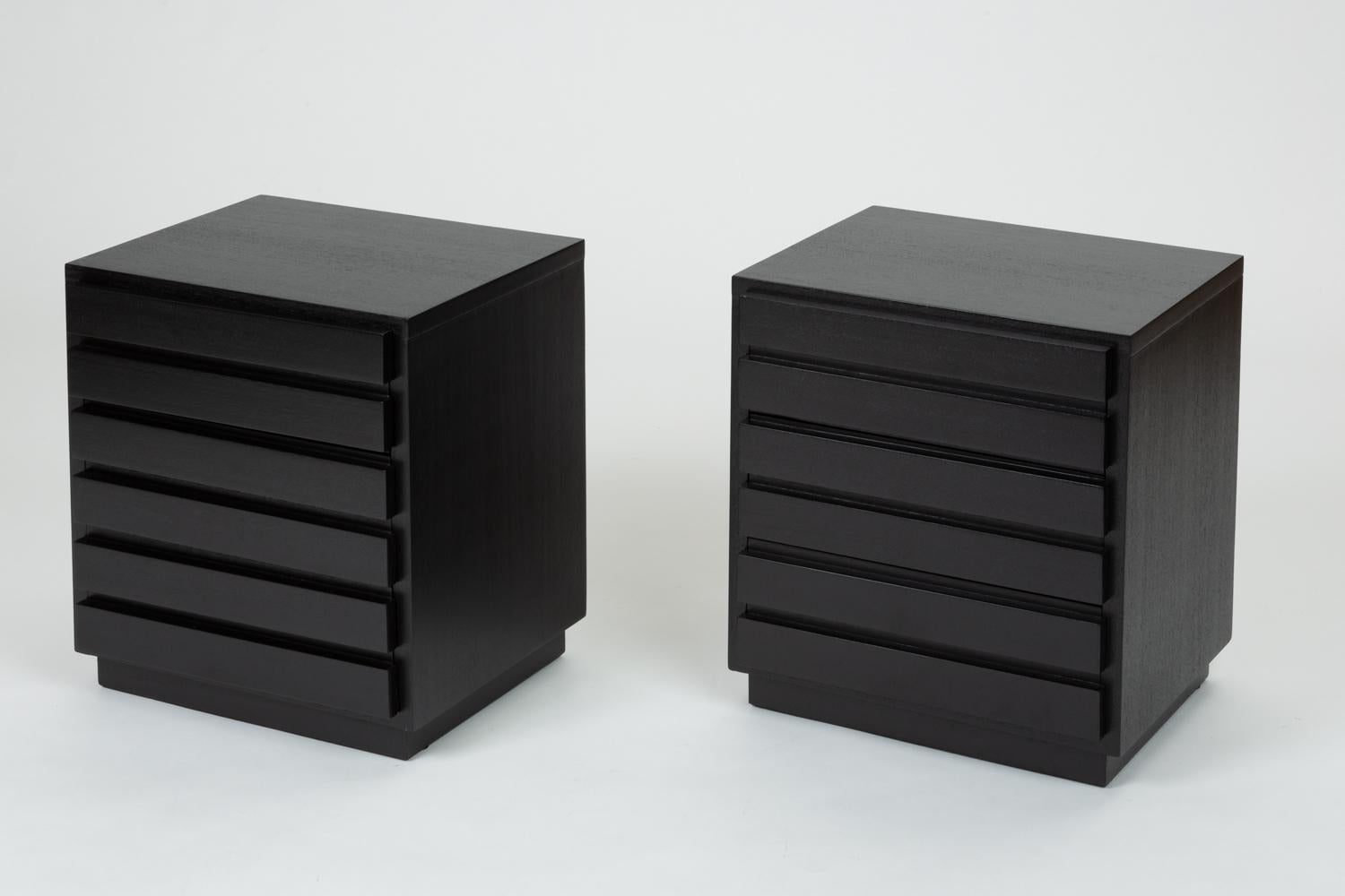 Mid-Century Modern Pair of Ebonized Three-Drawer Nightstands by American of Martinsville