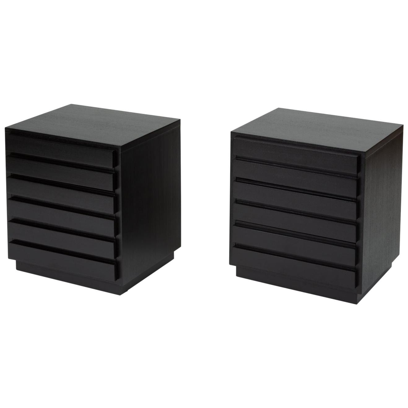 Pair of Ebonized Three-Drawer Nightstands by American of Martinsville