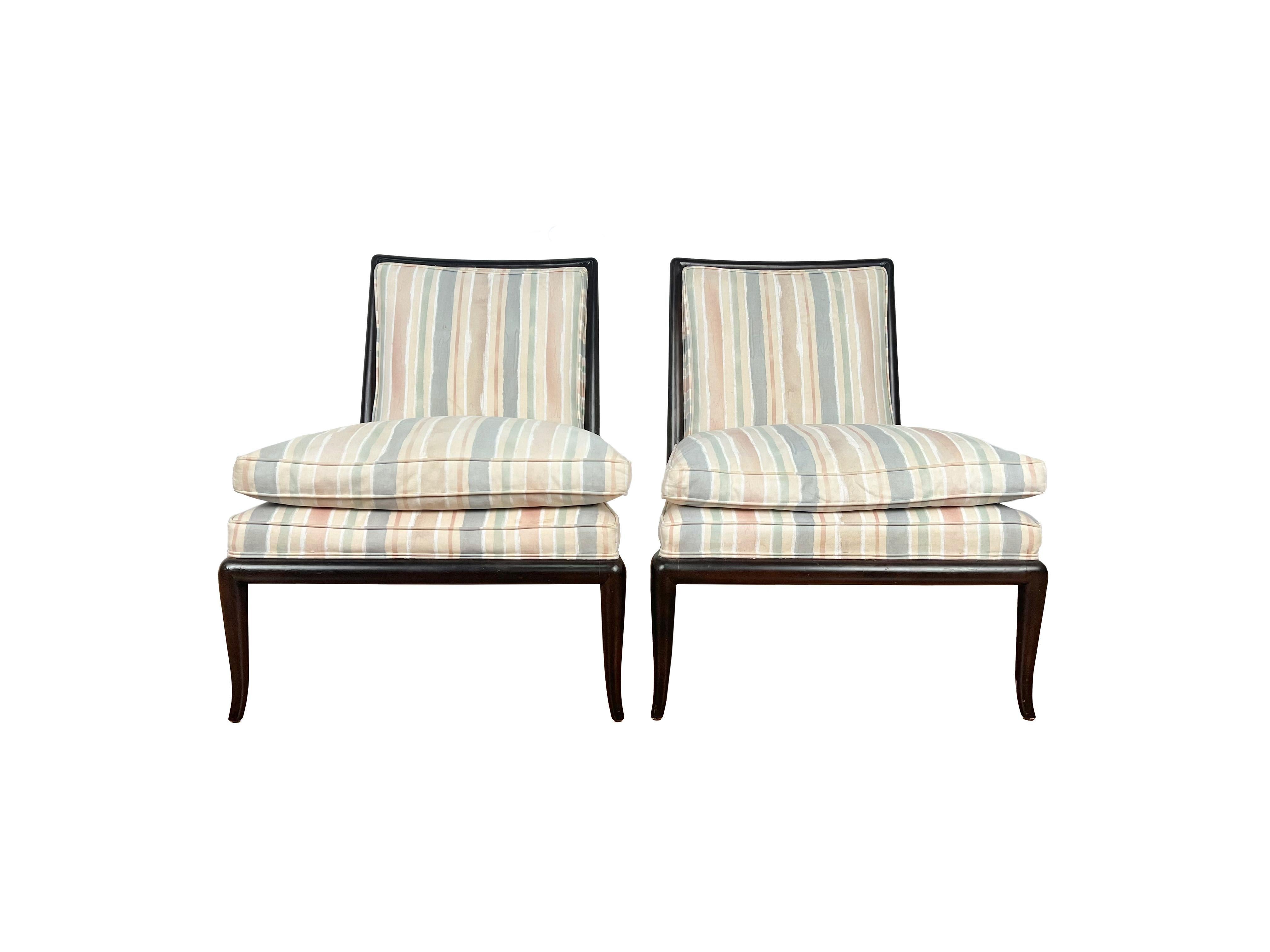 American Pair of Ebonized T.H.Robsjohn Gibbings for Widdicomb Wmb Slipper Chairs For Sale