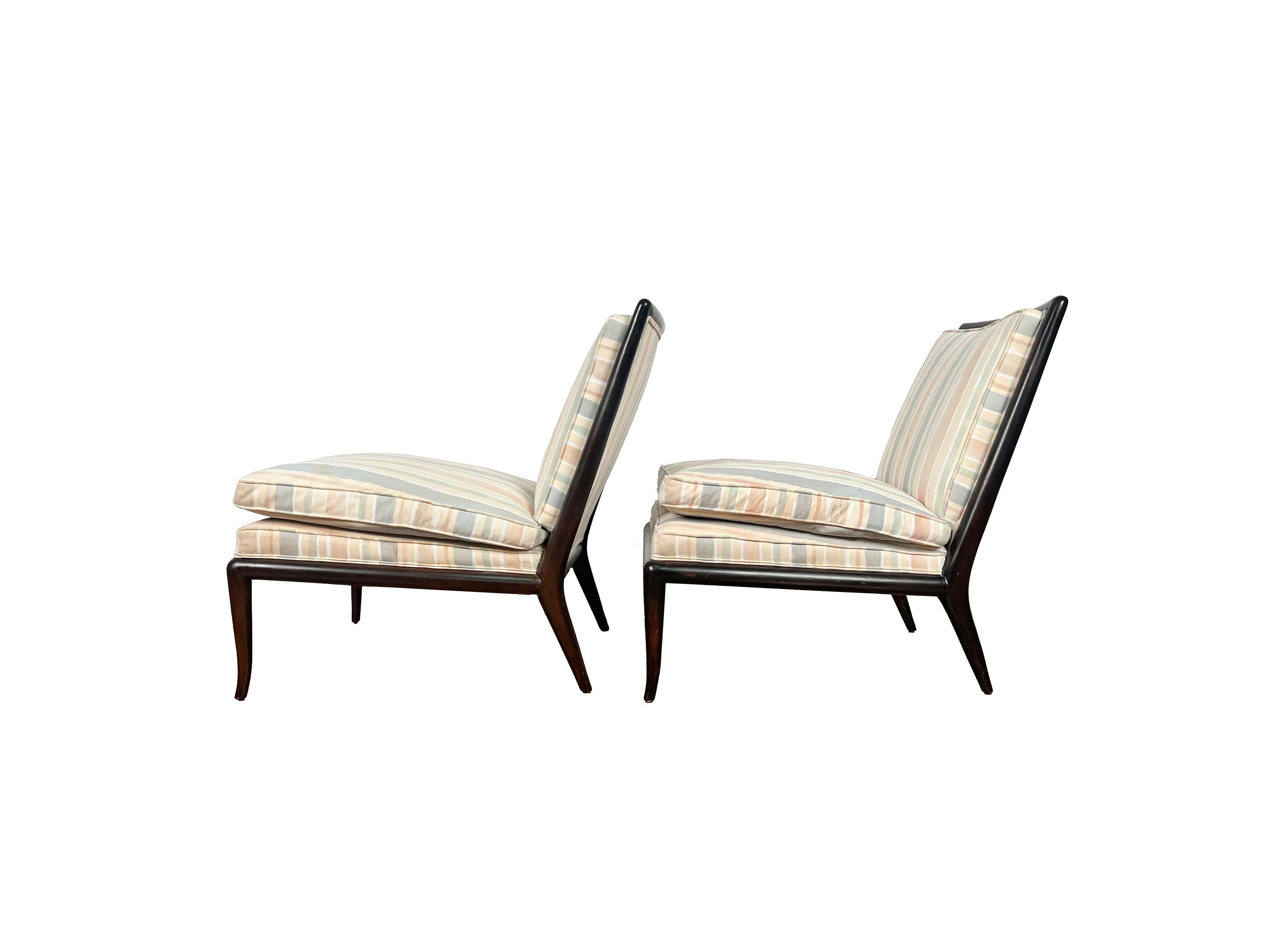 Pair of Ebonized T.H.Robsjohn Gibbings for Widdicomb Wmb Slipper Chairs In Good Condition For Sale In Pineville, NC