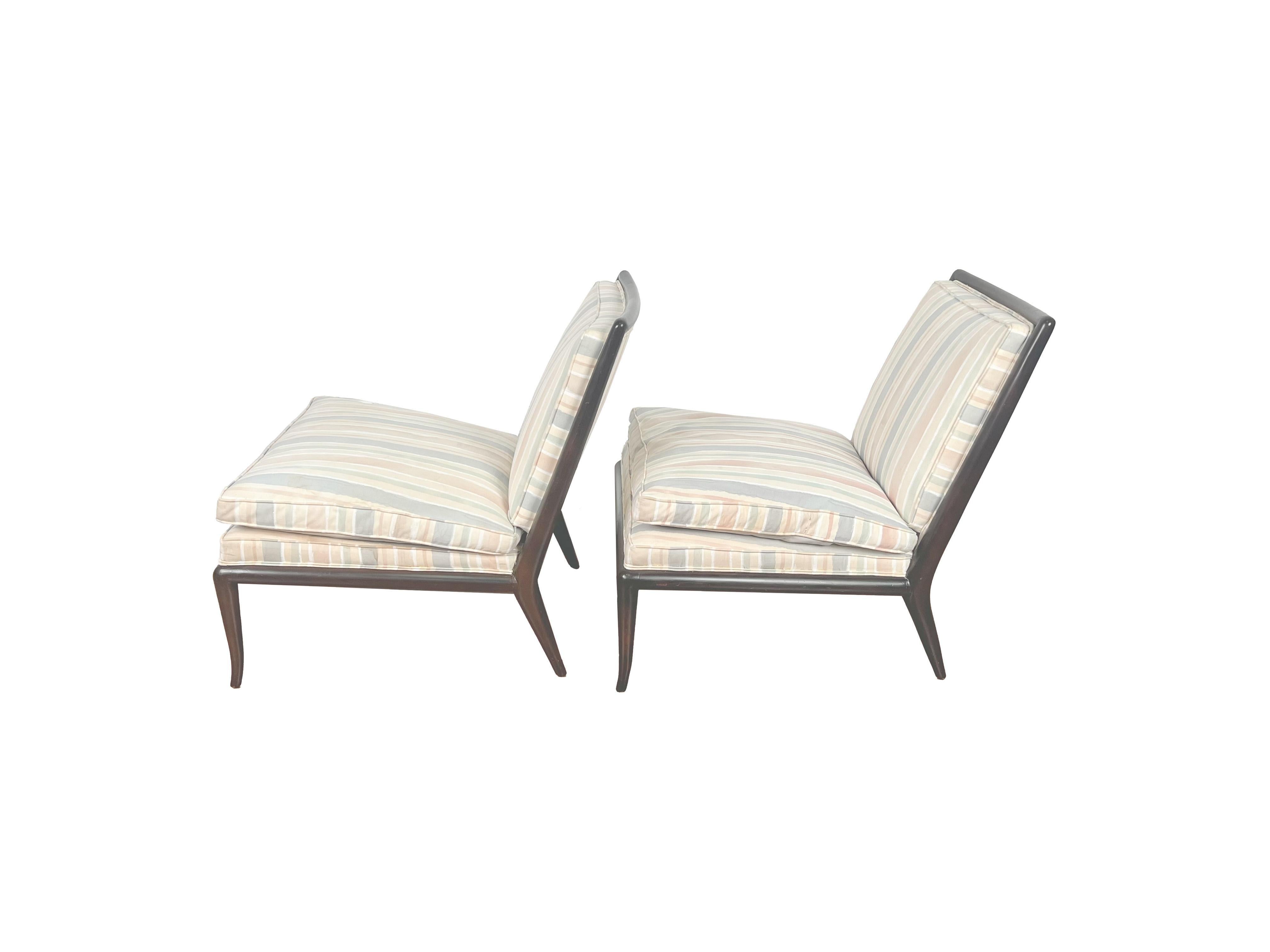 20th Century Pair of Ebonized T.H.Robsjohn Gibbings for Widdicomb Wmb Slipper Chairs For Sale