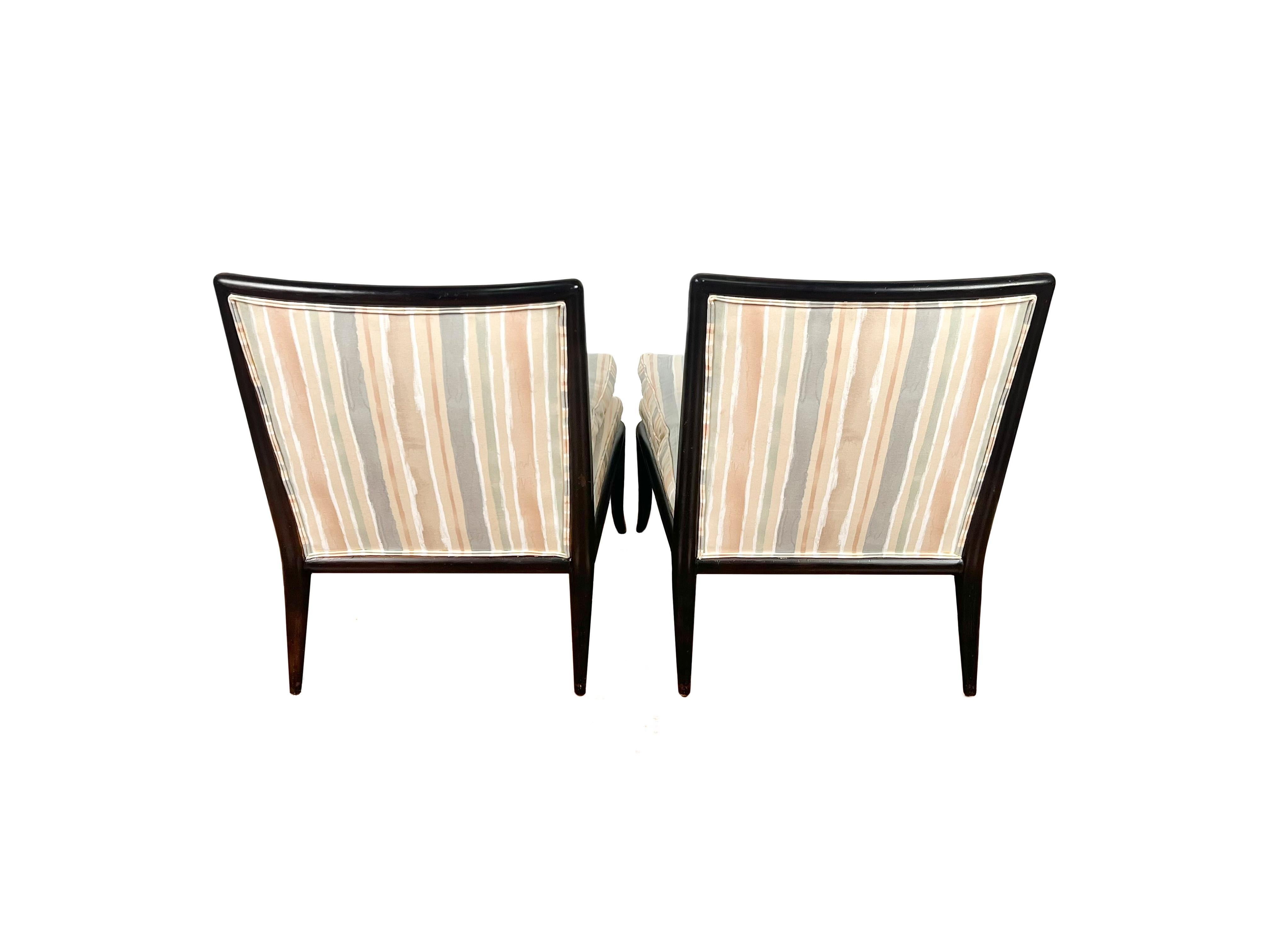 Mahogany Pair of Ebonized T.H.Robsjohn Gibbings for Widdicomb Wmb Slipper Chairs For Sale