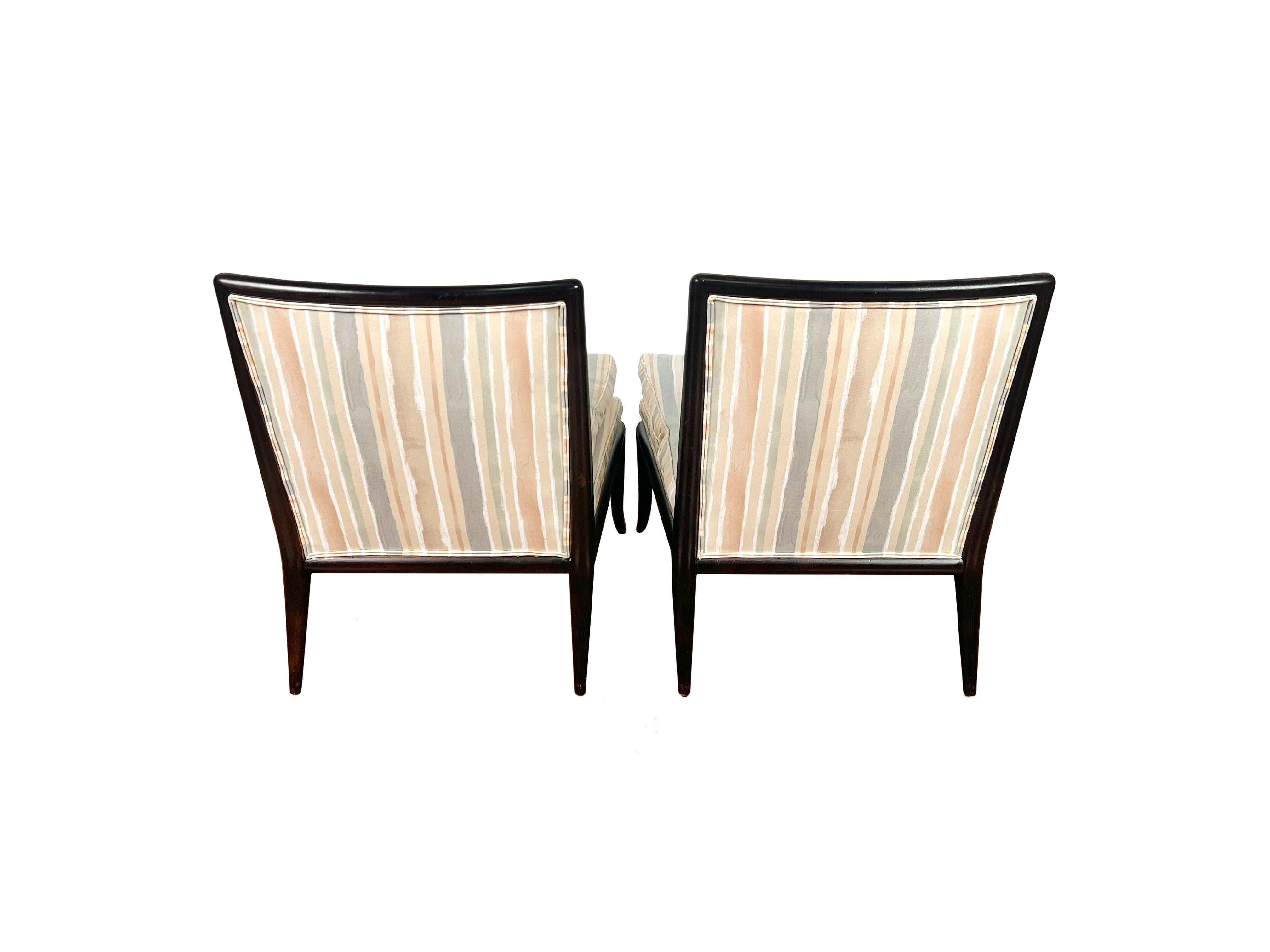 20th Century Pair of Ebonized T.H.Robsjohn Gibbings for Widdicomb Wmb Slipper Chairs For Sale