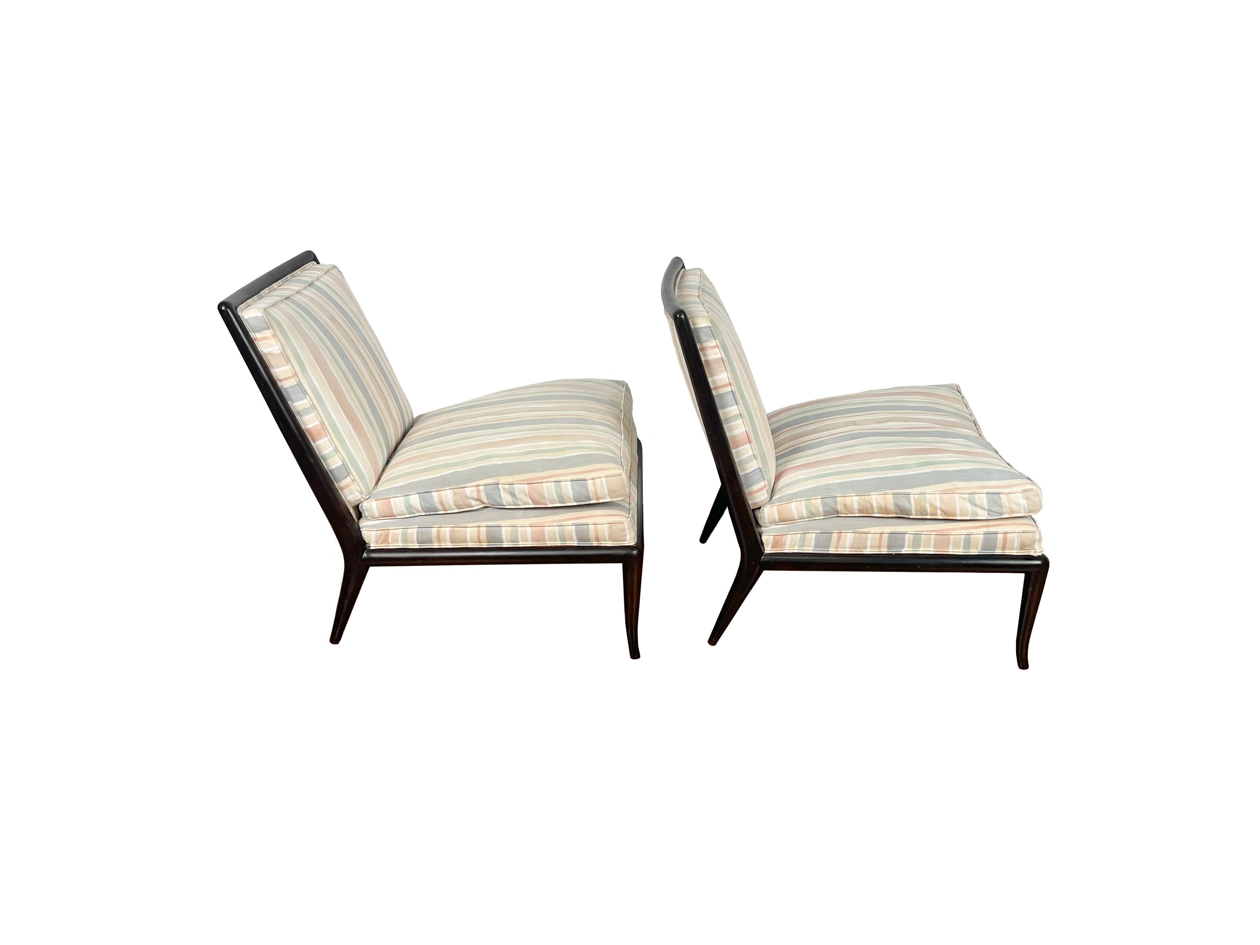 Pair of Ebonized T.H.Robsjohn Gibbings for Widdicomb Wmb Slipper Chairs For Sale 1