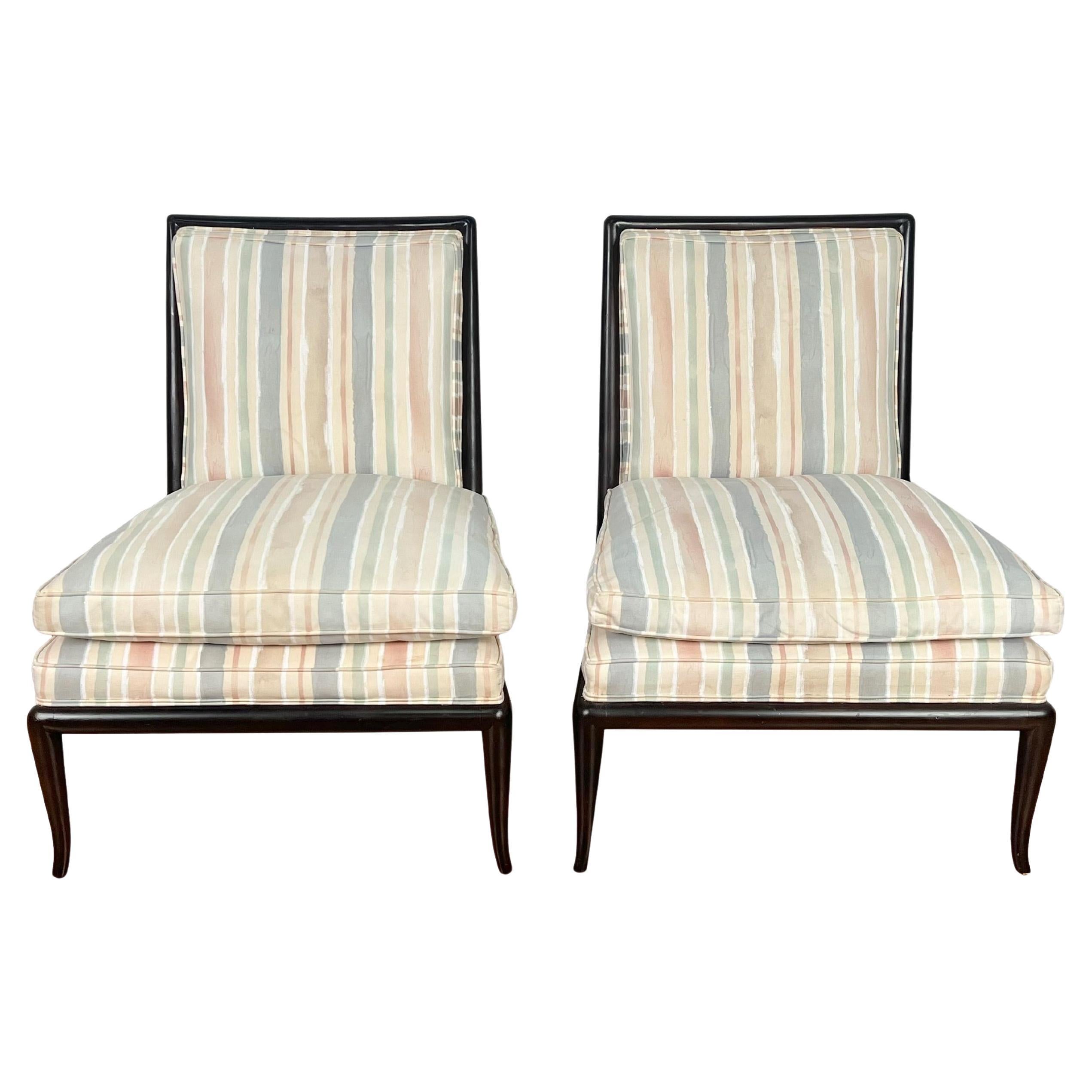 Pair of Ebonized T.H.Robsjohn Gibbings for Widdicomb Wmb Slipper Chairs For Sale 2