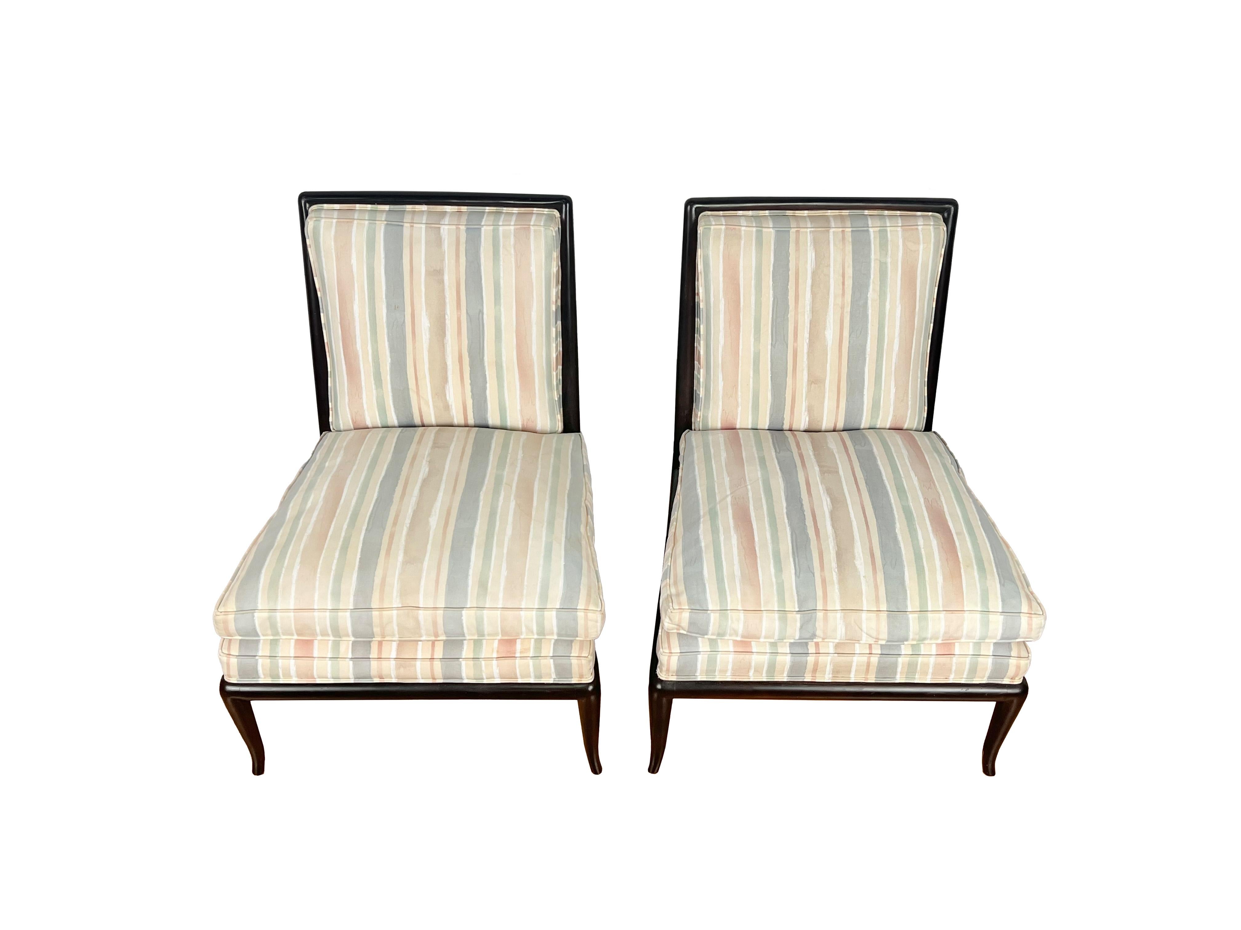 Pair of Ebonized T.H.Robsjohn Gibbings for Widdicomb Wmb Slipper Chairs For Sale 1