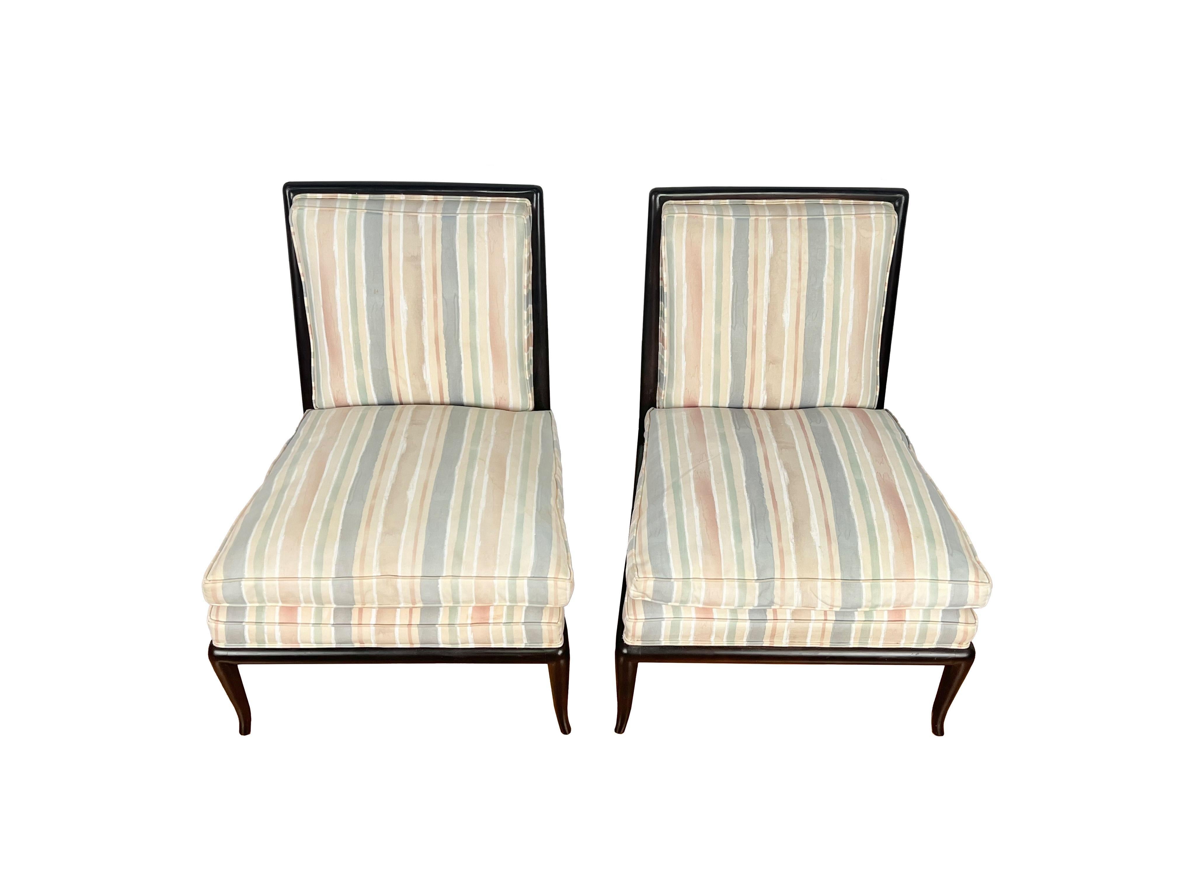 Pair of Ebonized T.H.Robsjohn Gibbings for Widdicomb Wmb Slipper Chairs For Sale 3