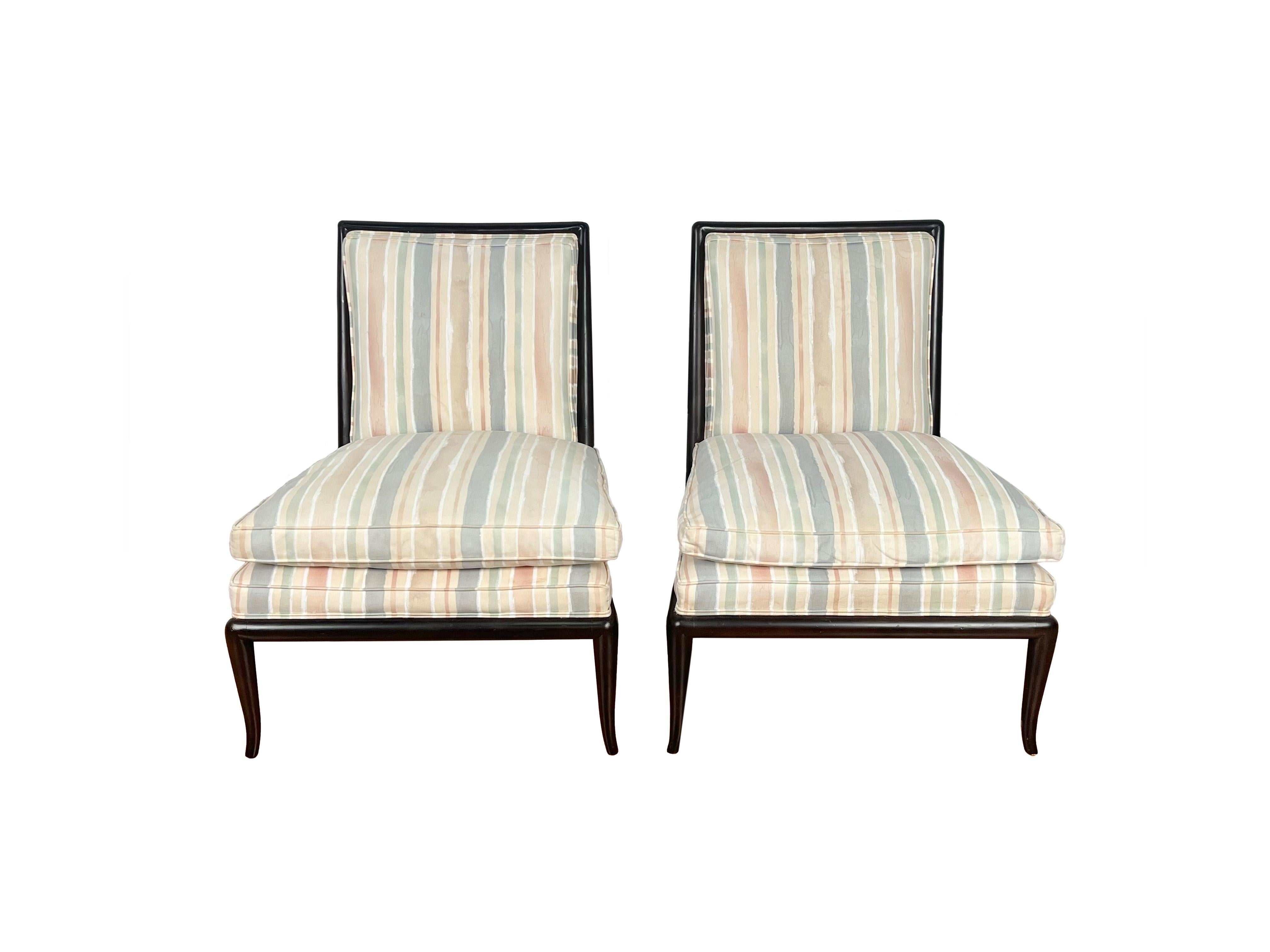 Pair of Ebonized T.H.Robsjohn Gibbings for Widdicomb Wmb Slipper Chairs For Sale 2