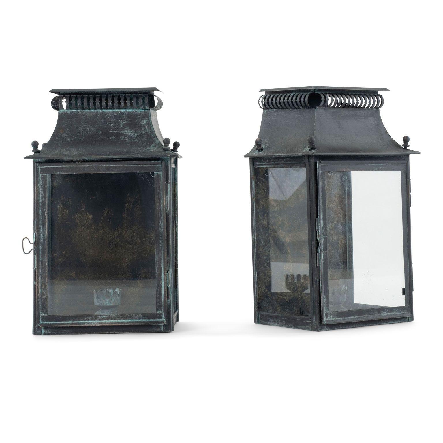 19th Century Pair of Ebonized Tole and Glass Wall-Mounted Lanterns