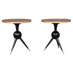 Pair of Ebonized Tommi Parzinger Style Atomic End Occasional Tables circa 1960s