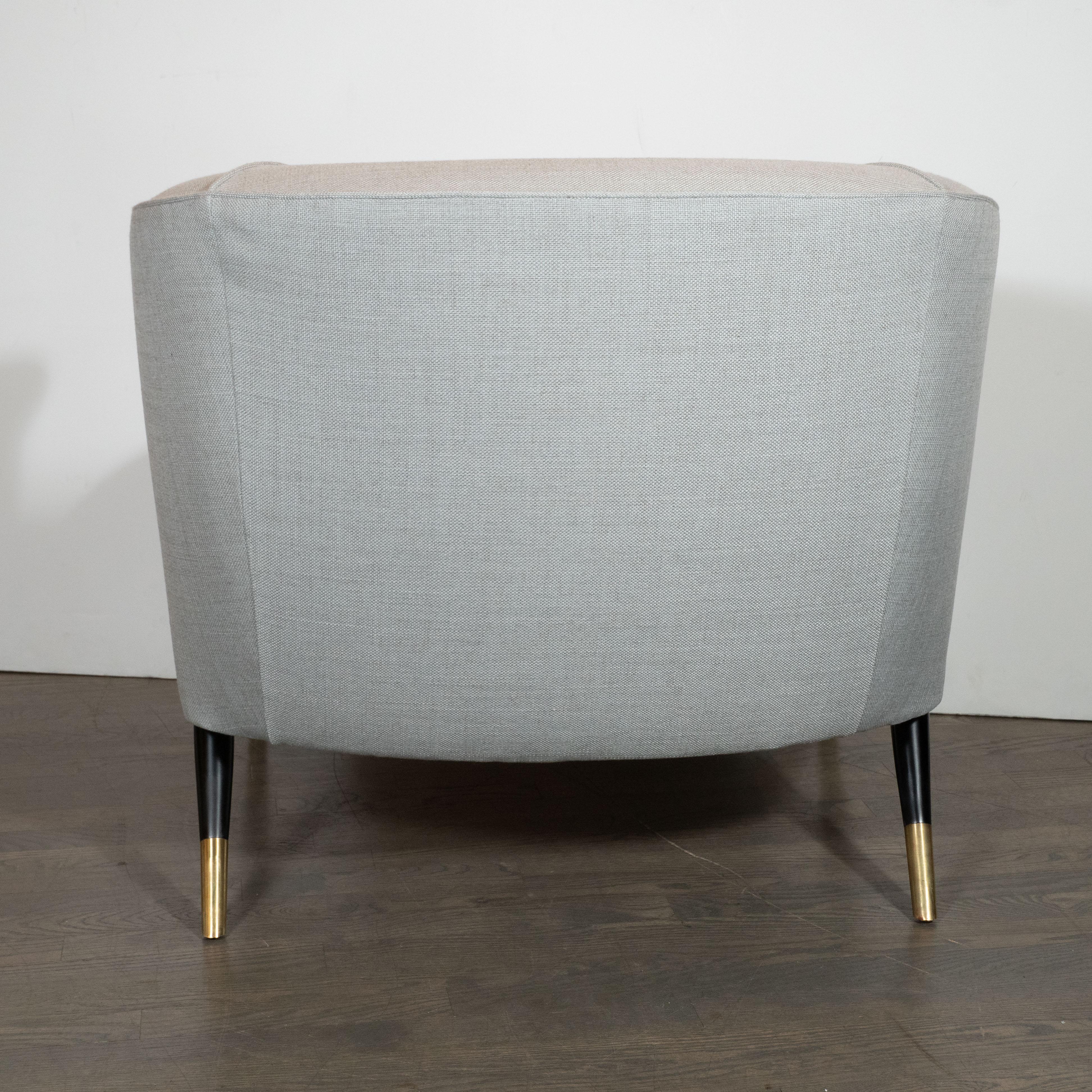 Pair of Ebonized Walnut, Brass & Gray Loro Piana Fabric Lounge Chairs by Karpen 3