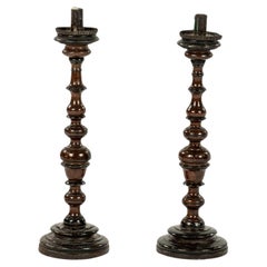 Pair of Ebonized Walnut Italian Candlesticks