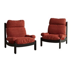 Pair of Ebonized Wood Lounge Chairs, Italy 1970s