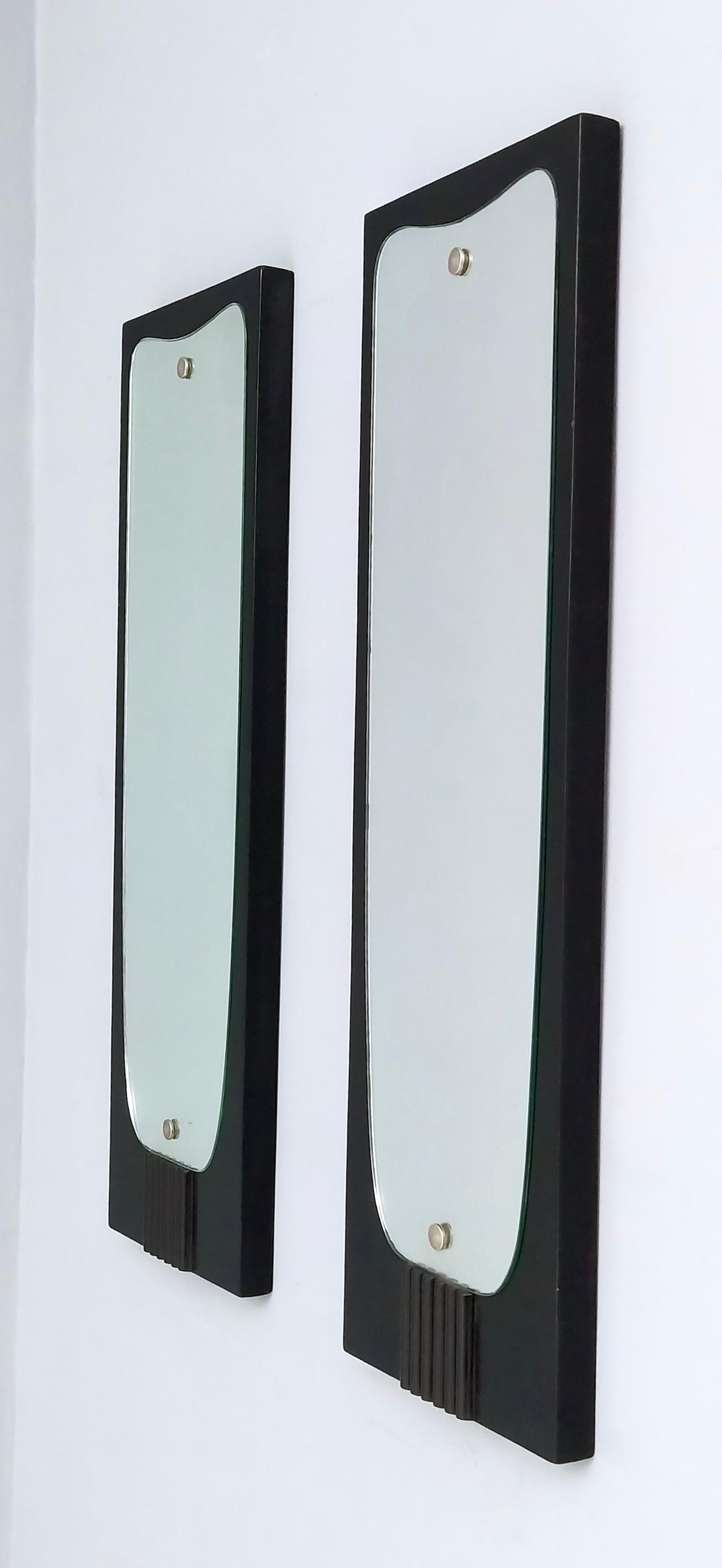 Mid-20th Century Pair of Vintage Ebonized Wood Wall Mirrors Attr. to Osvaldo Borsani, Italy For Sale