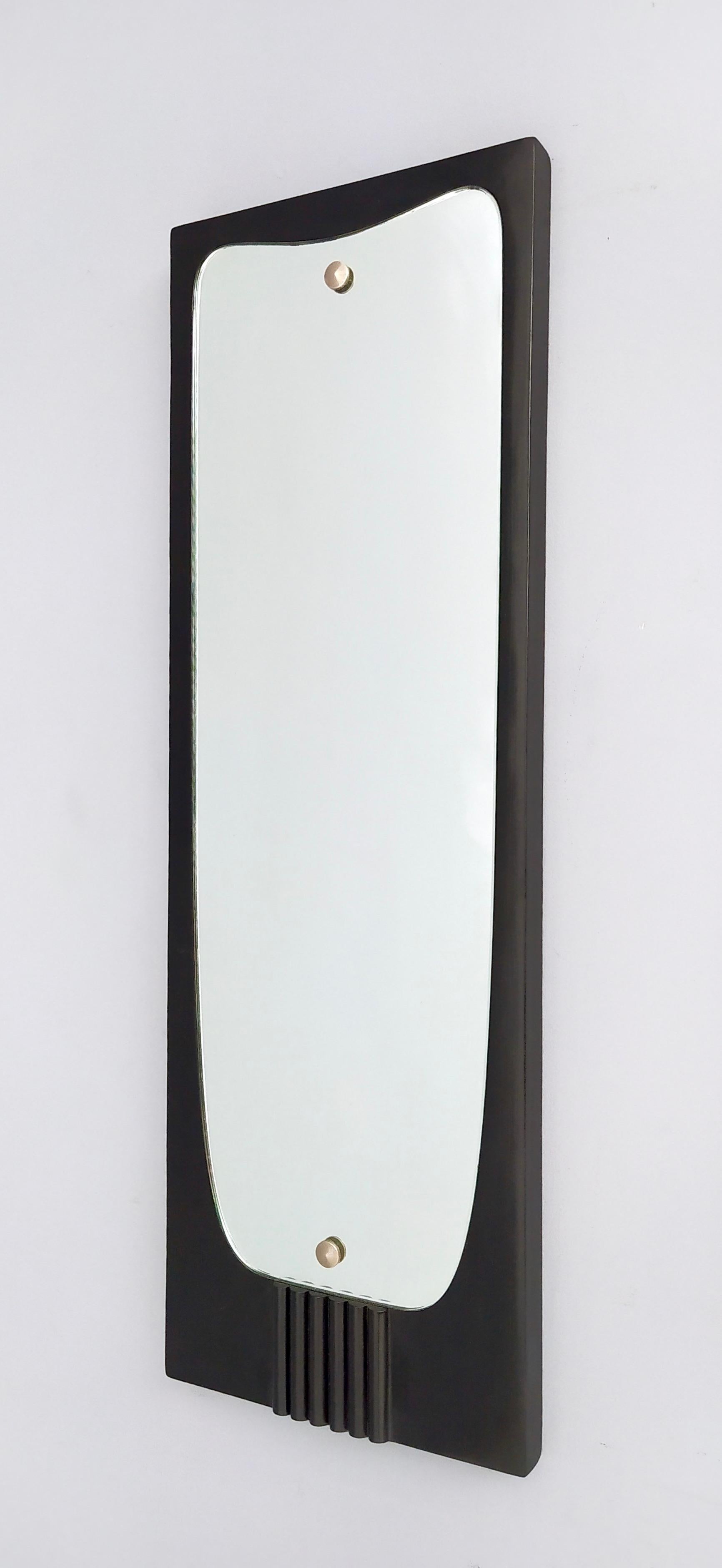 Paar schwarze, ebonisierte Vintage-Wandspiegel aus Holz, Osvaldo Borsani zugeschrieben, Italien (Messing) im Angebot