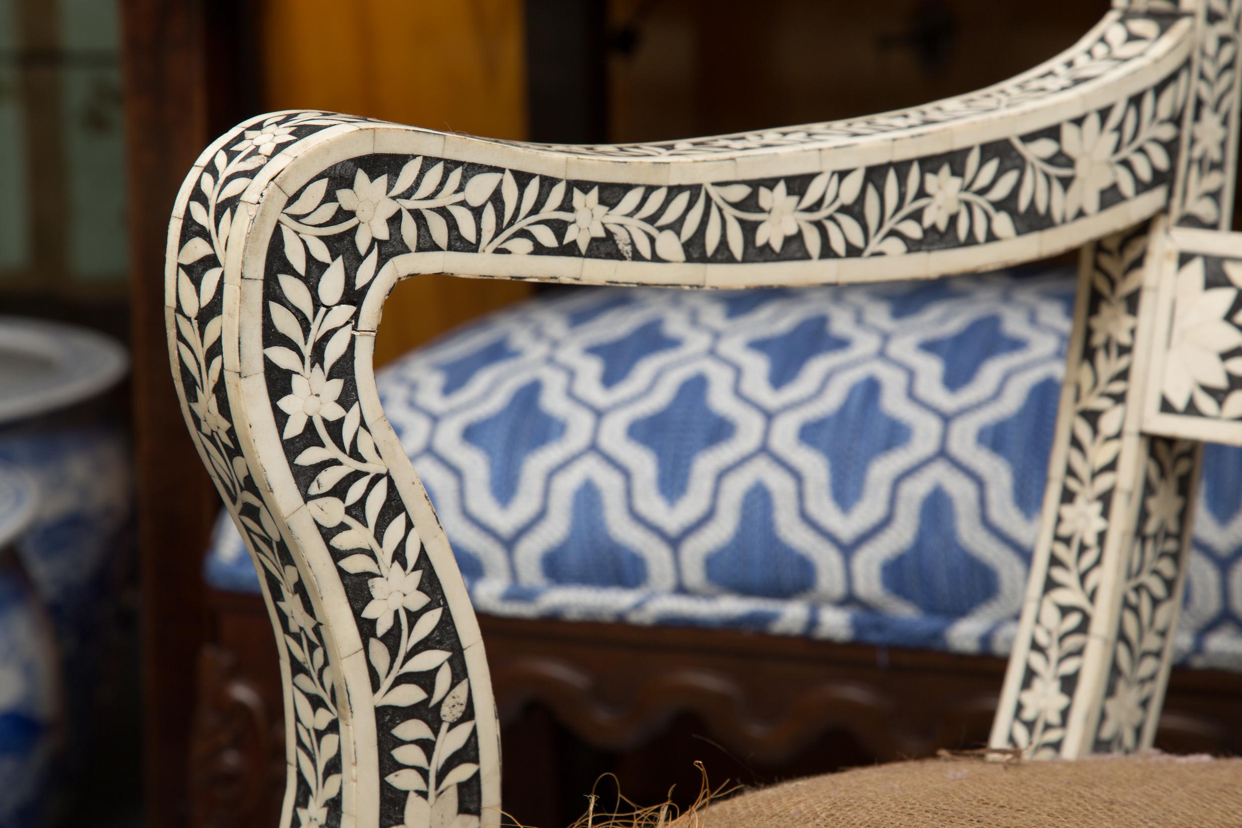 Pair of Ebony and Bone Inlaid Moroccan Armchairs 4