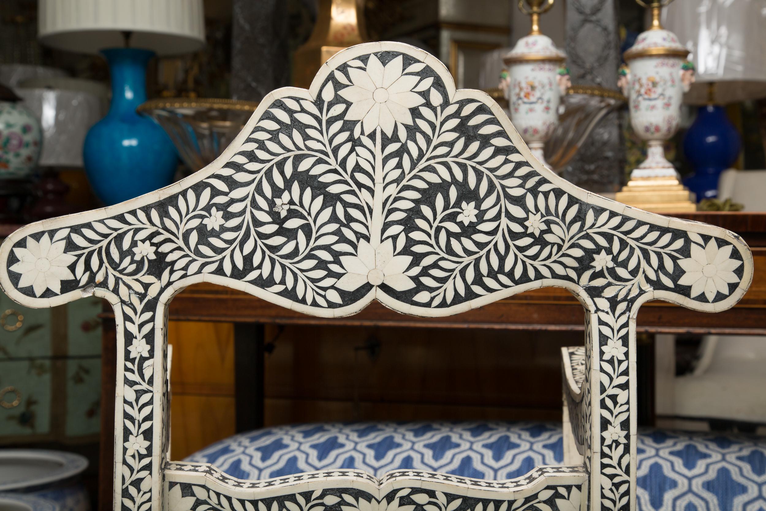 Other Pair of Ebony and Bone Inlaid Moroccan Armchairs