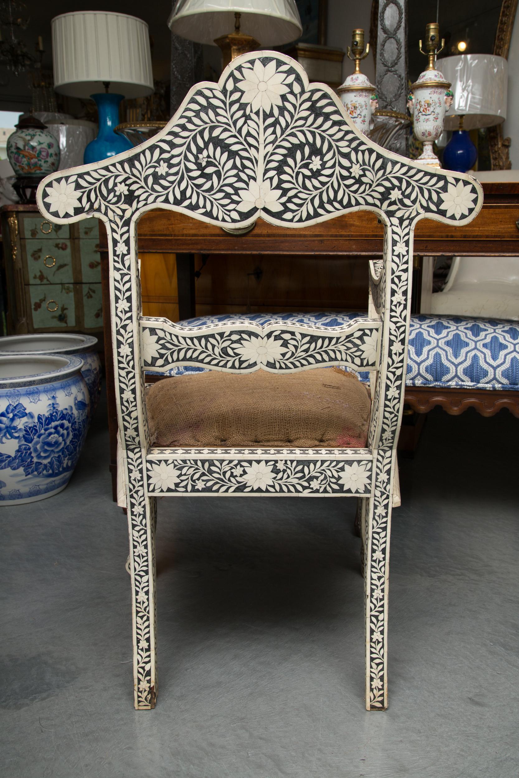 Inlay Pair of Ebony and Bone Inlaid Moroccan Armchairs