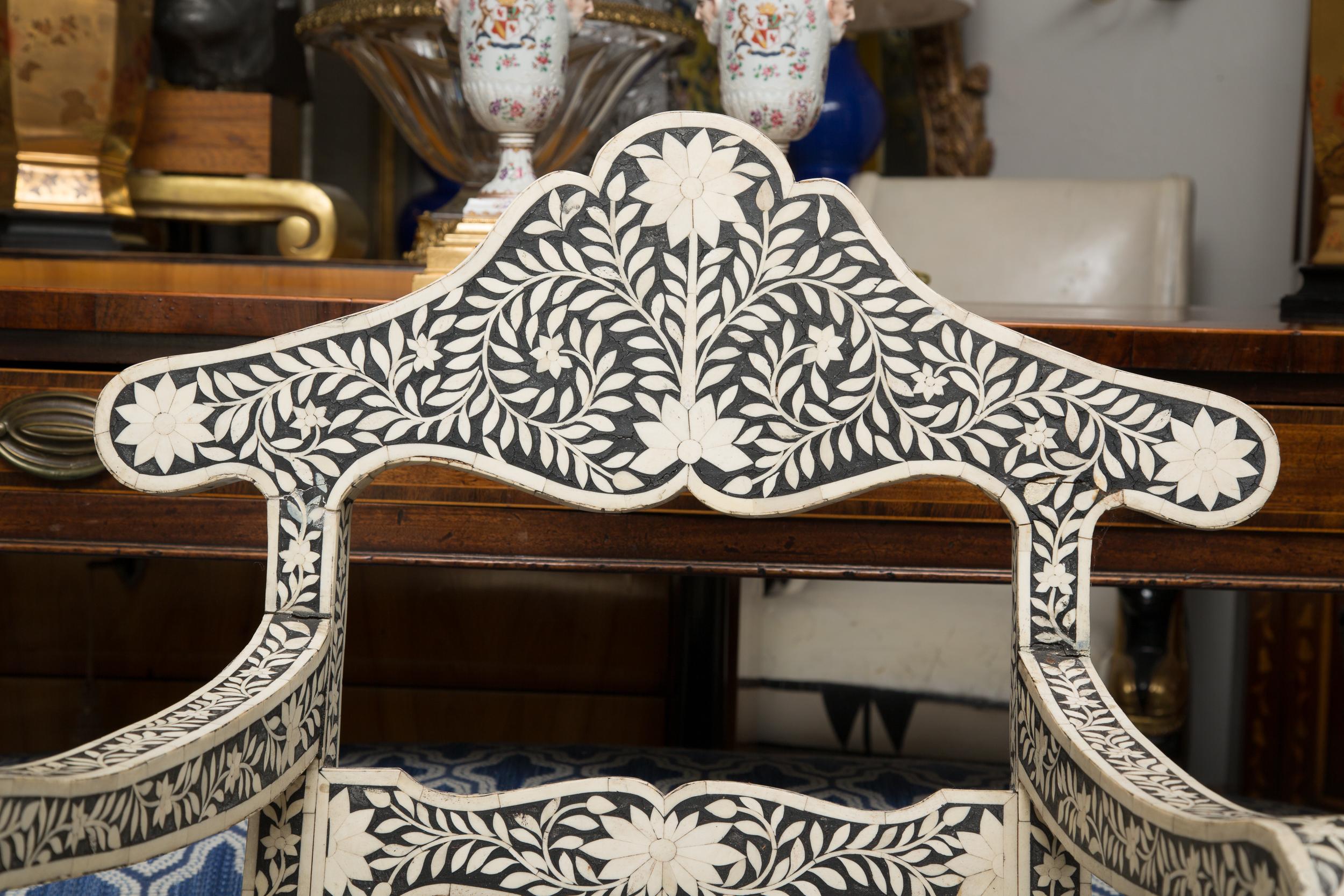 Pair of Ebony and Bone Inlaid Moroccan Armchairs 1