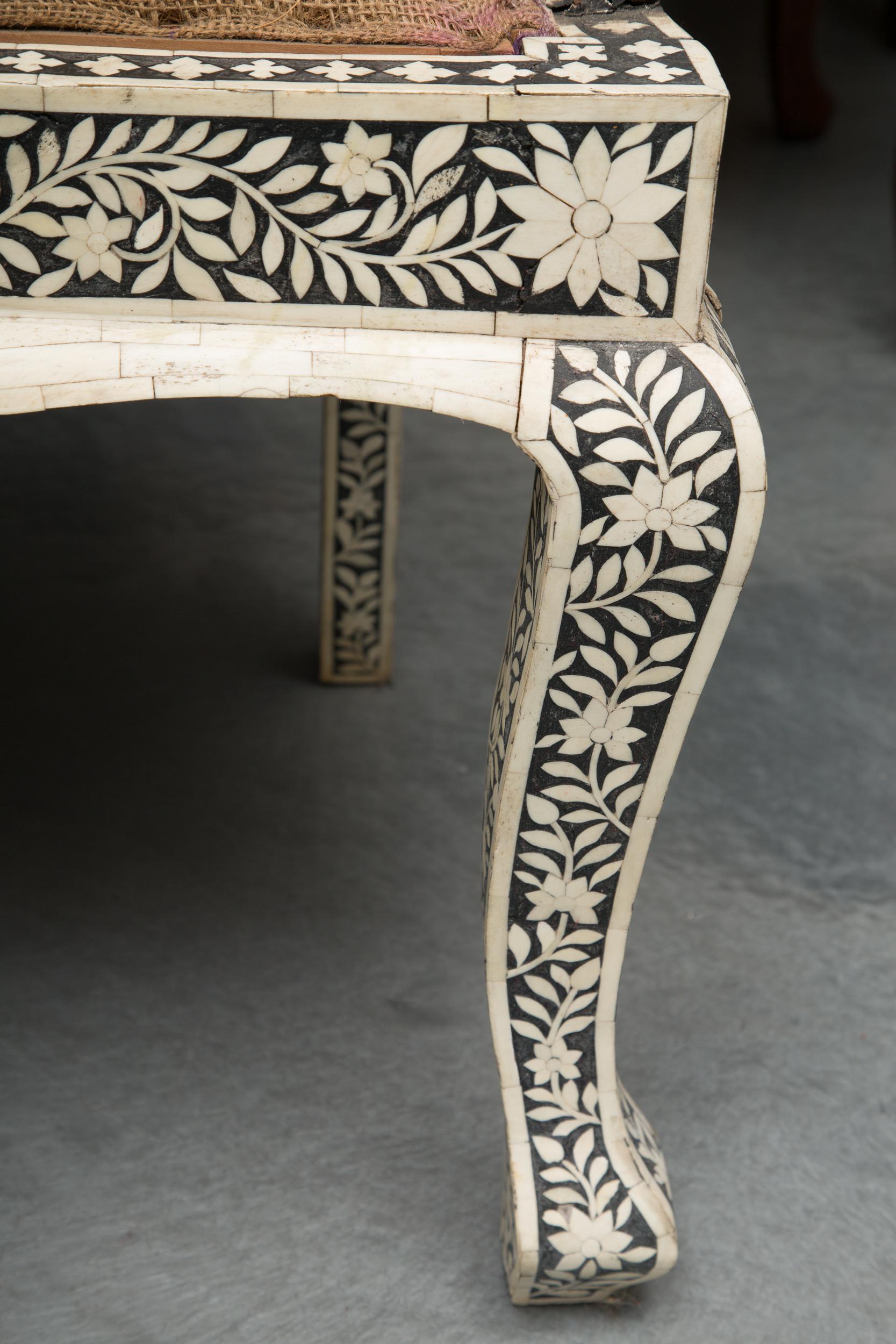 Pair of Ebony and Bone Inlaid Moroccan Armchairs 2