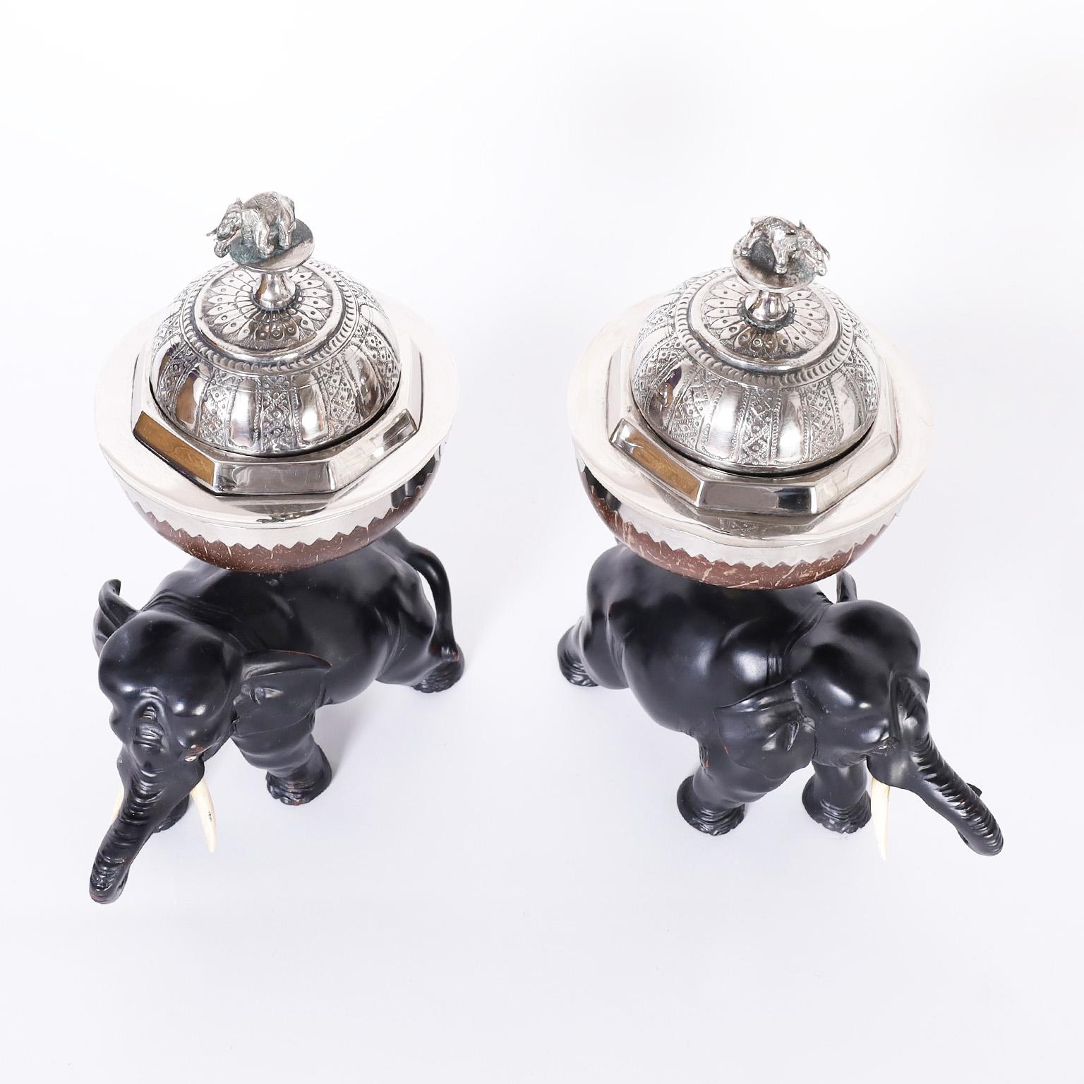 Anglo-Indian Pair of Ebony and Coconut Tea Caddies For Sale