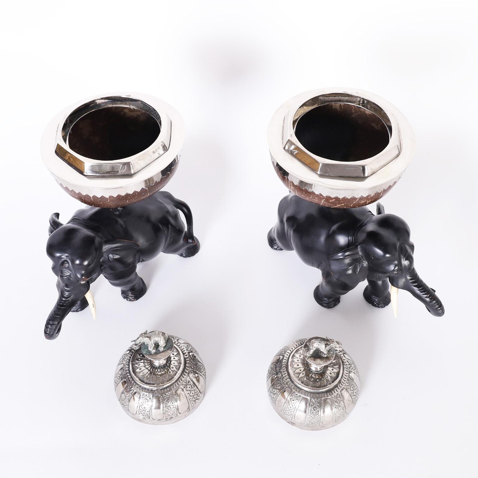 Indian Pair of Ebony and Coconut Tea Caddies For Sale