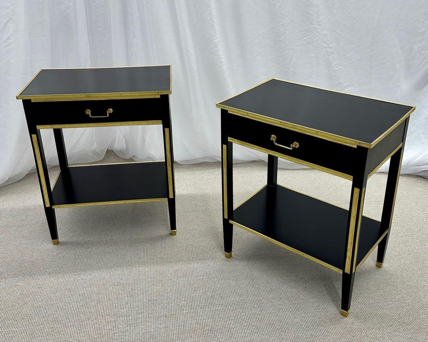 Hollywood Regency Pair of Ebony End / Side Tables, Night Tables, Maison Jansen Style, Hollywood For Sale
