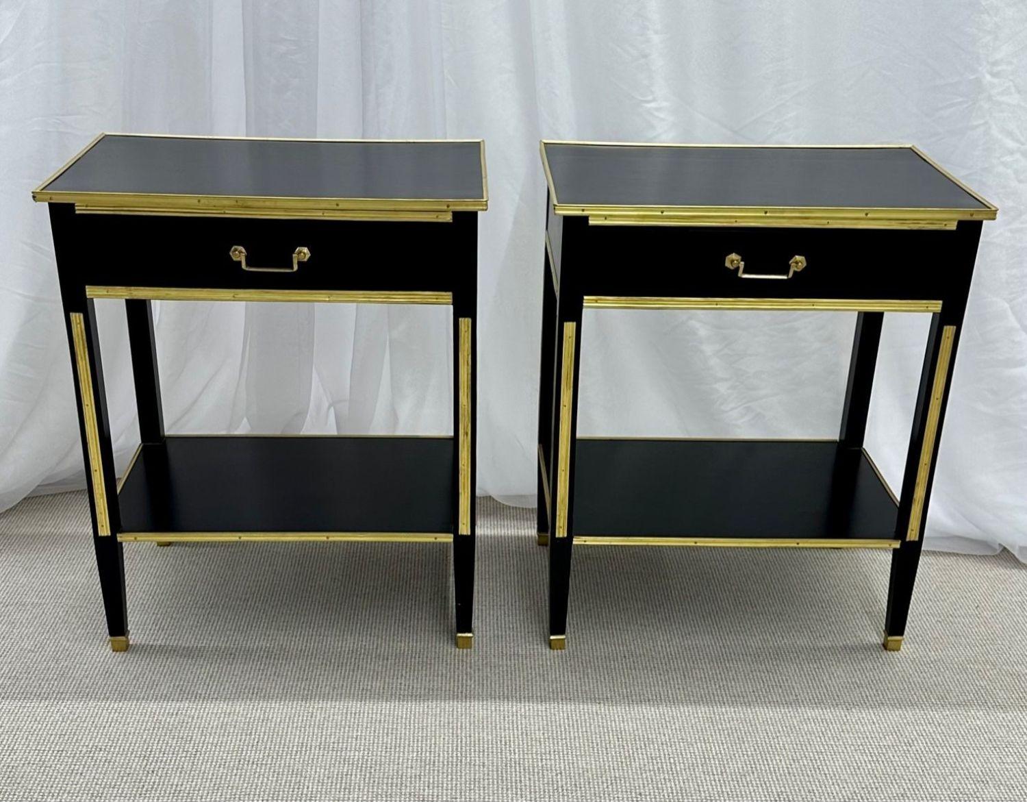 French Pair of Ebony End / Side Tables, Night Tables, Maison Jansen Style, Hollywood For Sale