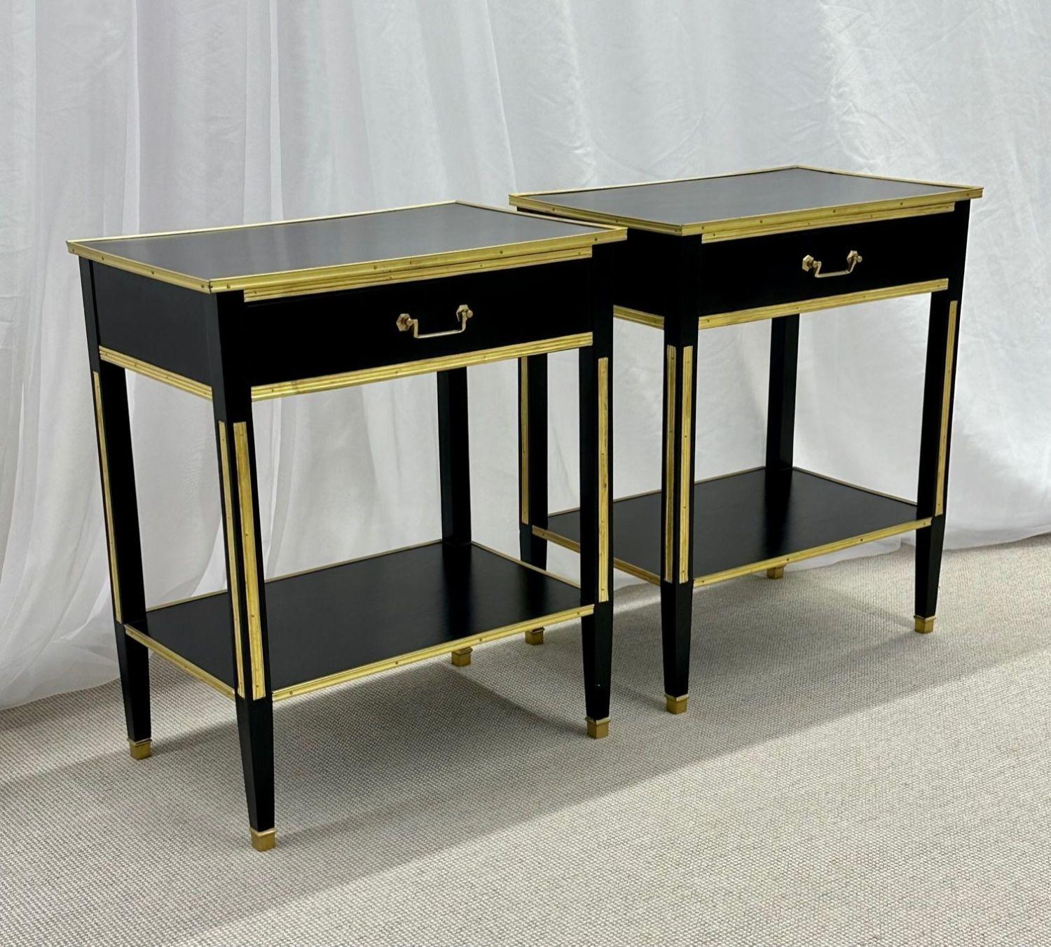 Pair of Ebony End / Side Tables, Night Tables, Maison Jansen Style, Hollywood In Good Condition For Sale In Stamford, CT