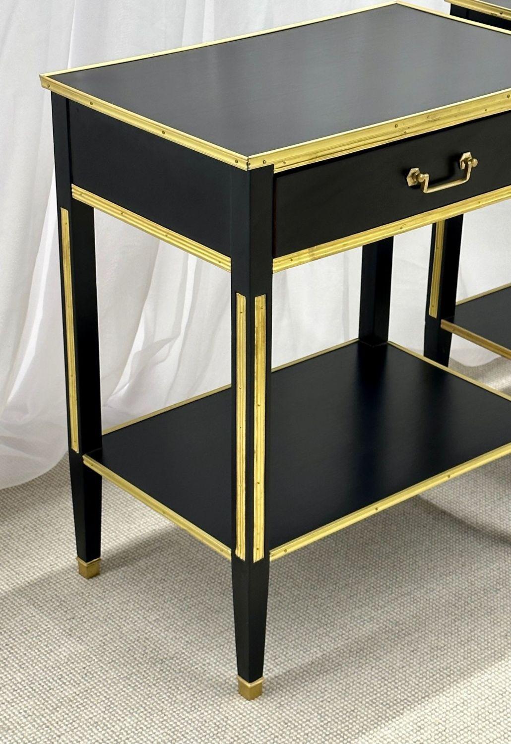 Bronze Pair of Ebony End / Side Tables, Night Tables, Maison Jansen Style, Hollywood For Sale