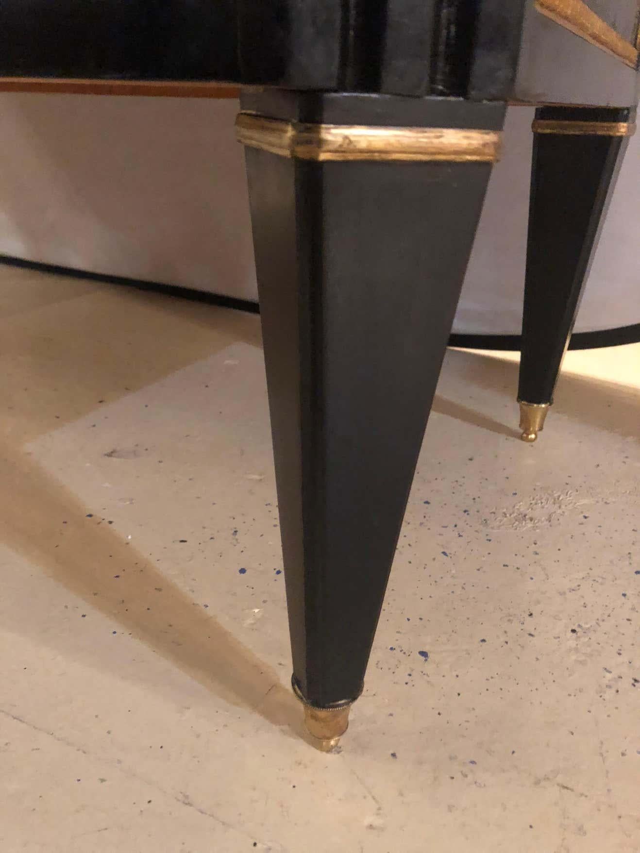 Pair of Ebony Hollywood Regency Jansen Style Greek Key Marble-Top Commodes 9