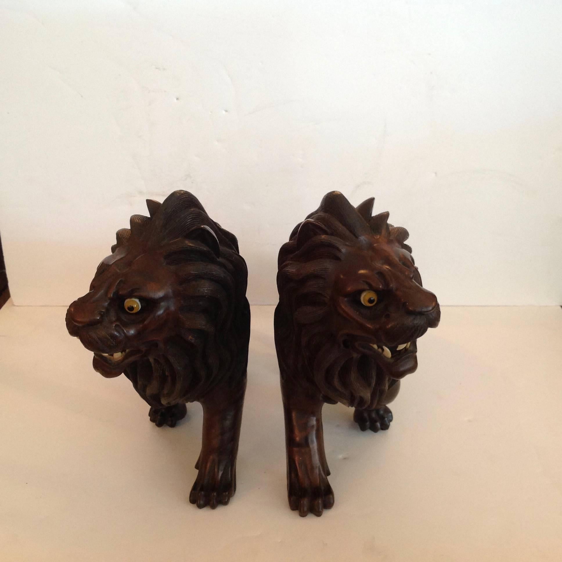 Pair of Ebony Indo, Burmese Figures of Lions 2