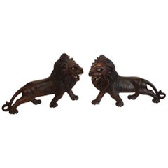 Pair of Ebony Indo, Burmese Figures of Lions