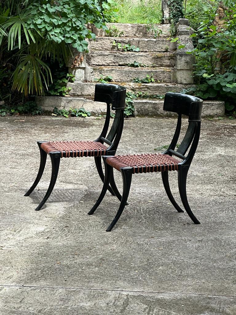 Pair of Ebony Klismos Chairs 1
