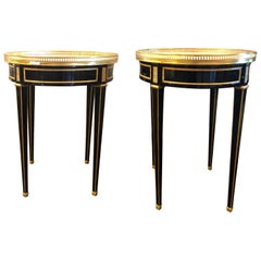 Used Pair of Ebony Pierced Bronze Galleried Bouillotte / End Tables Manner of Jansen