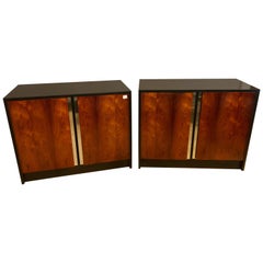 Vintage Pair of Ebony & Rosewood Commodes or Nightstands with Chrome Trim Baughman Look
