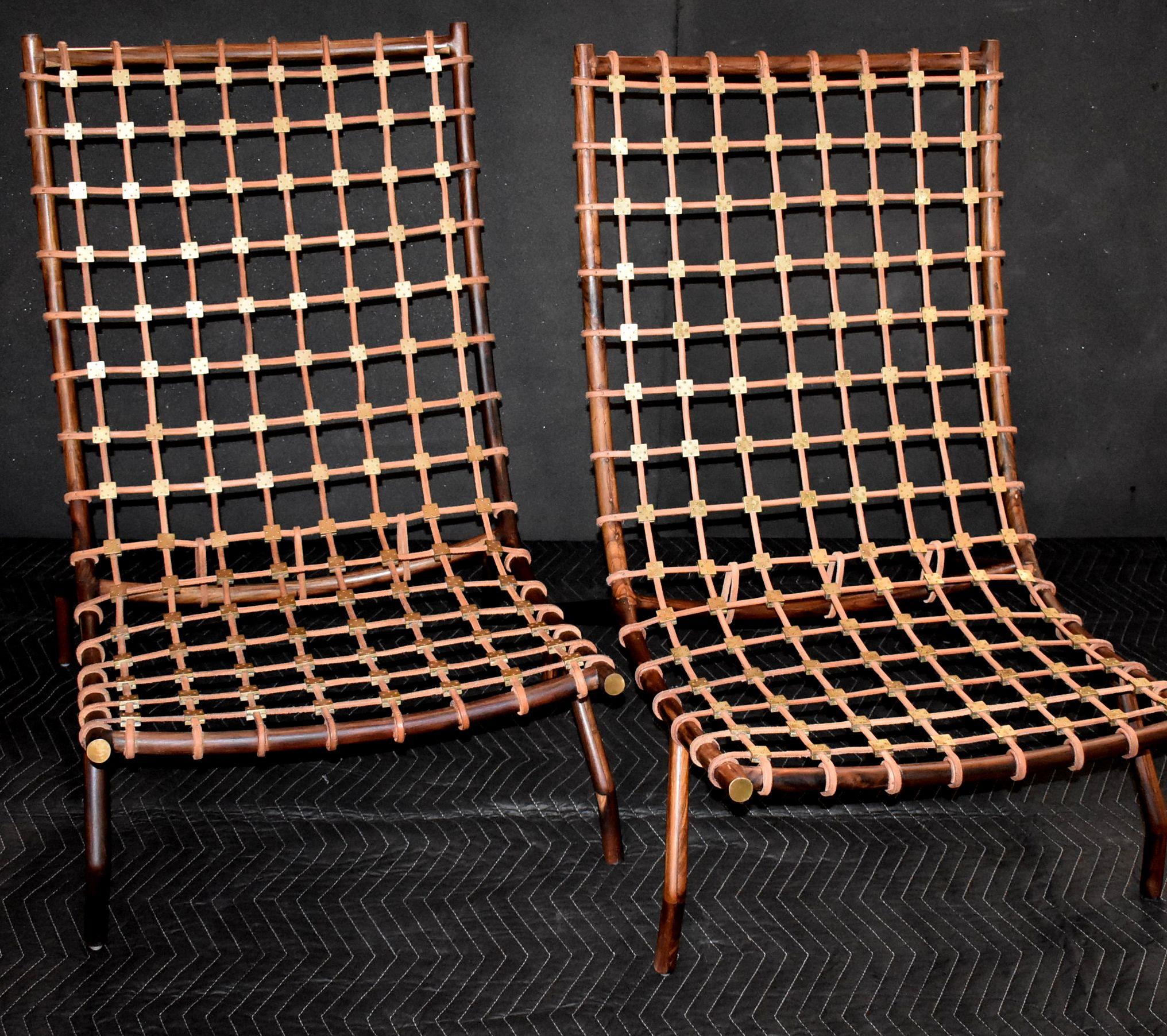 Mid-Century Modern Pair of Ebony Slipper Chairs with Brass Details For Sale
