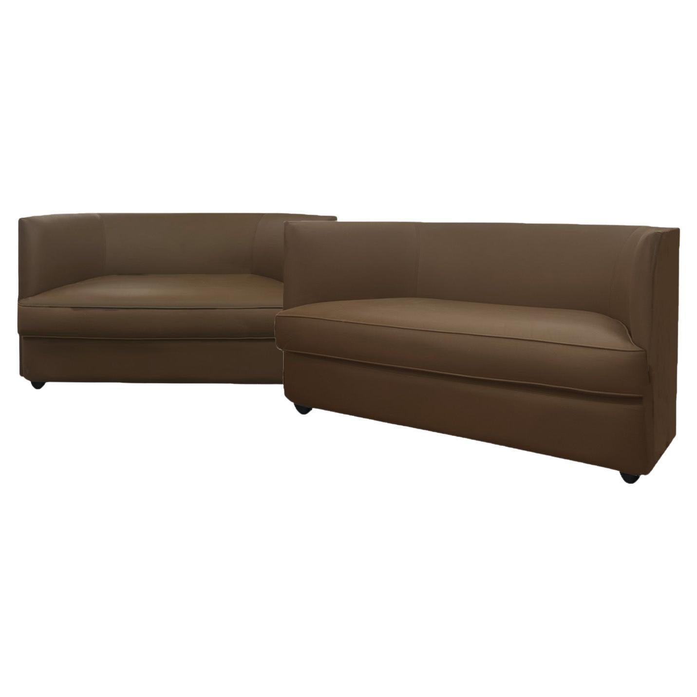 Pair of Ecart Design Canapes "W" in Chocolate Leather