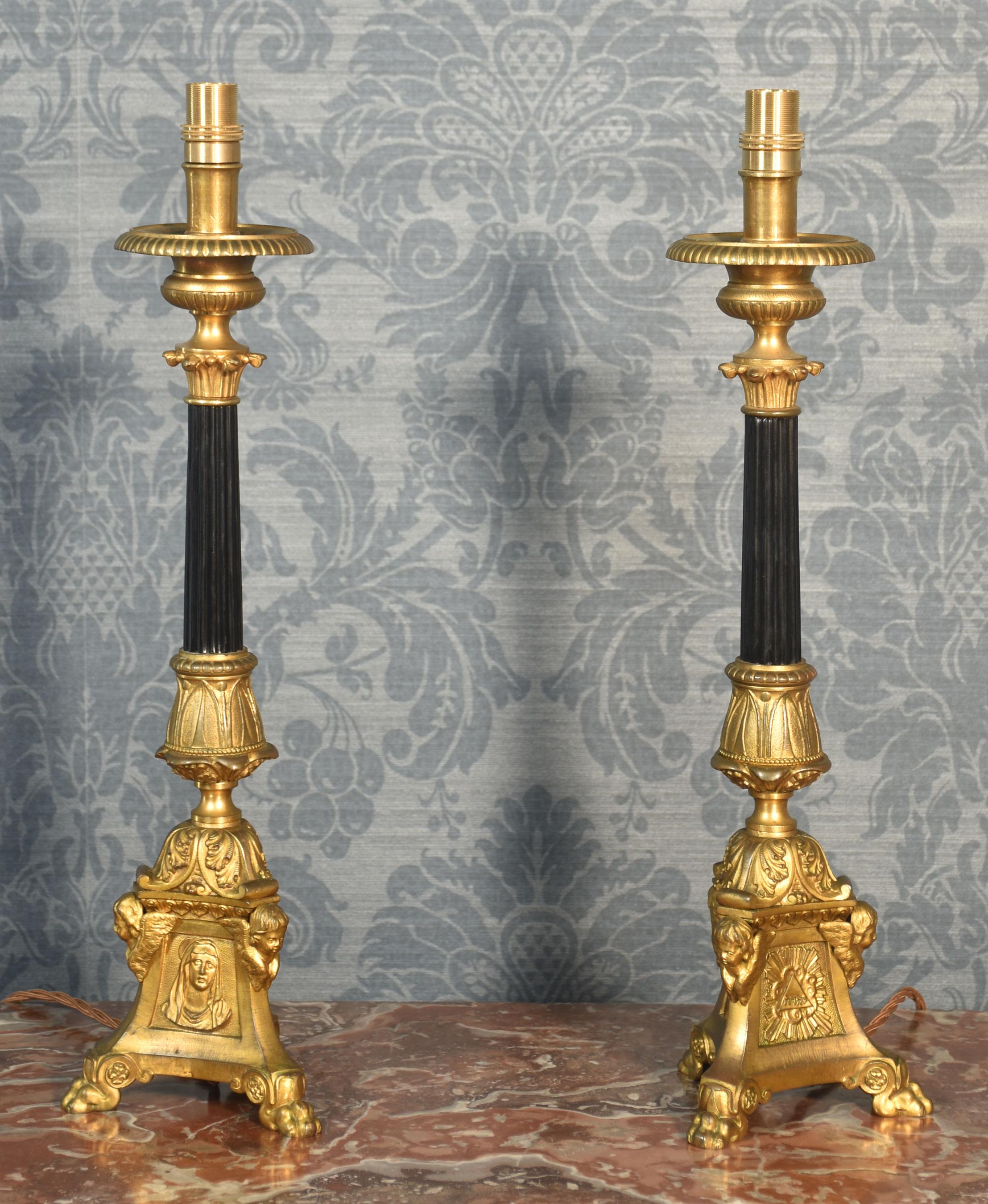 Brass Pair of ecclesiastical table lamps